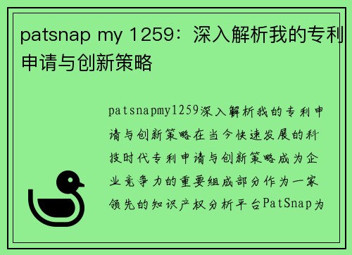 patsnap my 1259：深入解析我的专利申请与创新策略